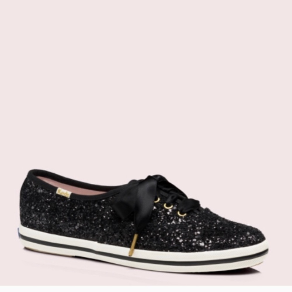 keds x kate spade Black Glitter Satin Lace Sneaker